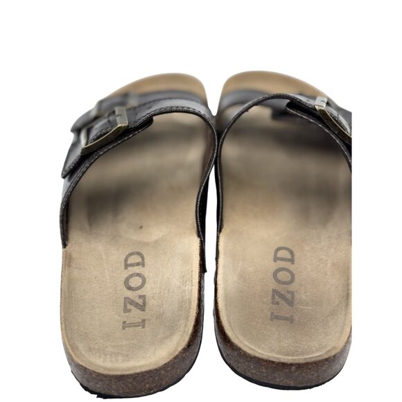 Izod Size 9 Men Nathaniel Black Sandals  Adjustable Buckles & Cushioned Footbed - Picture 9 of 11